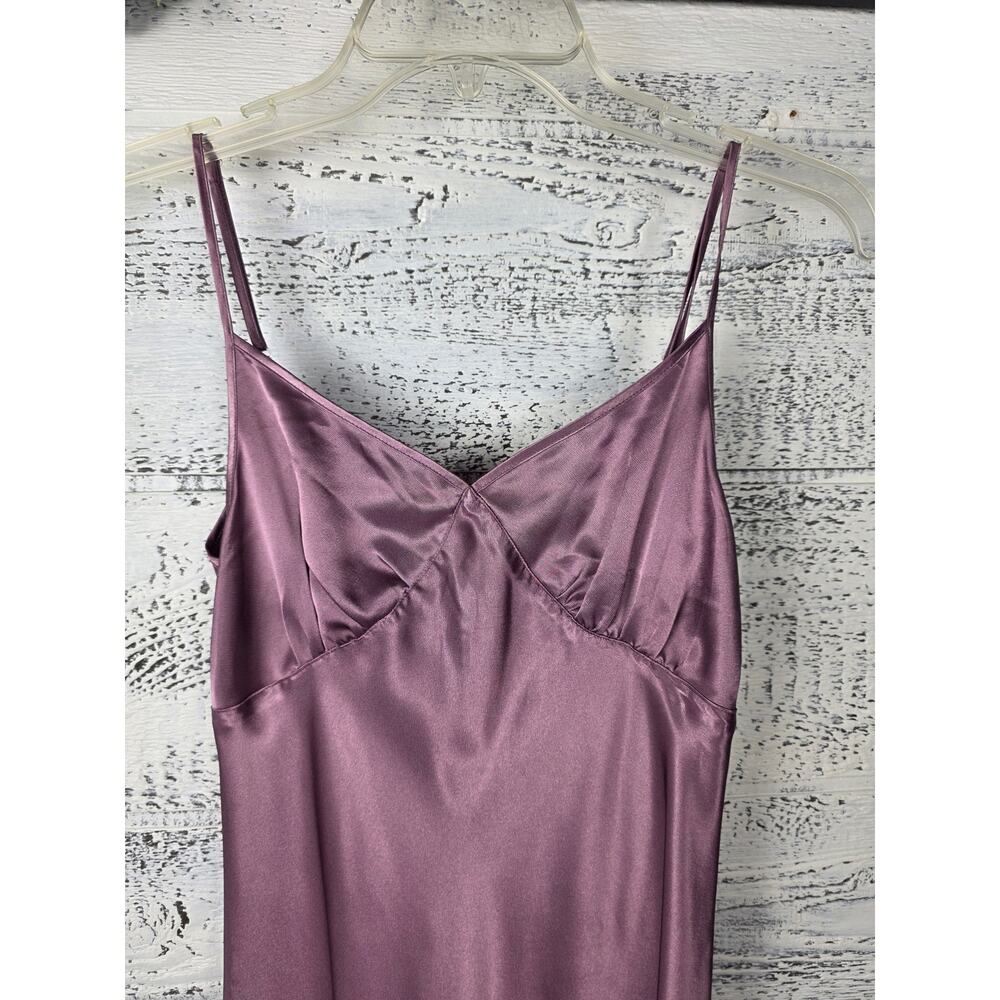 Vera Mauve Satin Lace-Up Back Midi Dress M Coquette Minimalist Slip Bridesmaid - Picture 3 of 11